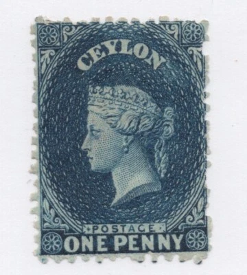 Ceilán SC 46a 1863 un centavo en azul oscuro, QV, WMK 1a - perfecto 12,5 - MH como nuevo Foto 1 de 3