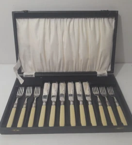 Vintage Cutlery Set 12 Piece J Thompson Sheffield Silver Plated Set Knife Fork - Picture 1 of 10