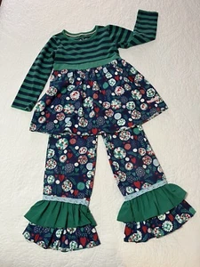 Ruffle Butts Girls Size 5 Outfit Shirt & Pants Set Winter Boho Lace Floral EUC - Picture 1 of 18