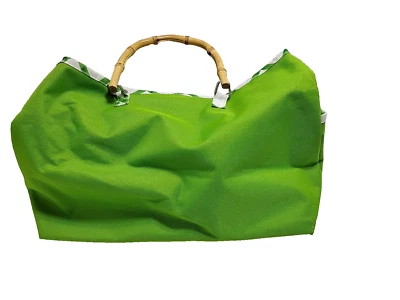 Bolso de Mano Clinique Verde Blanco Bolso de Mano Madera Bambú Estilo Handel Ligero  Foto 1 de 4