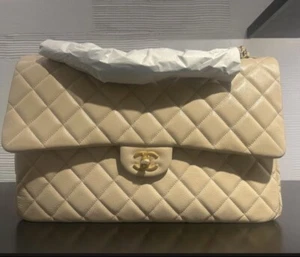 NEW 25S 2025 CHANEL XXL Beige Caviar Classic Travel Flap Bag CC Handbag Airline - Picture 1 of 1