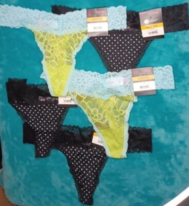 NWT 5 Thong lot No Boundaries sexy lace yellow, black polkadot size Large - Picture 1 of 4