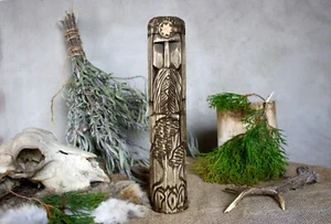 Large Slavic wooden idol main God Rod in dark color - Picture 1 of 8
