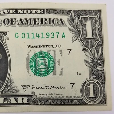 Birthday Anniversary January 14, 1937 $1 Dollar Bill Fancy Serial 2017 G Note - Image 1 of 4