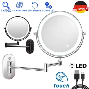 Kosmetikspiegel Beleuchtet 1/10X Vergrößerung LED USB Wiederaufladbar 3 Farbe - Bild 1 von 14