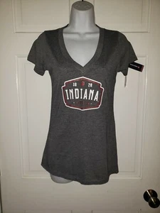 INDIANA HOOSIERS gray Cotton V-neck Logo Tee T-shirt S NWT - Picture 1 of 6