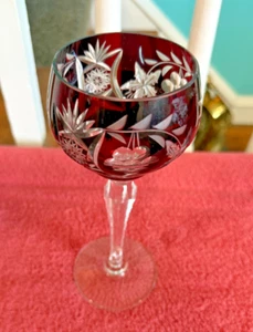 CUT TO CLEAR BOHEMIAN WINE GLASS HOCK RUBY RED - Picture 1 of 3