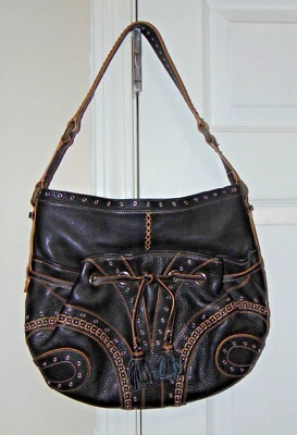 Vintage Cole Haan Womens Black Leather Hippe Boho Hobo Bag Studded Detail Large - Image 1 of 4