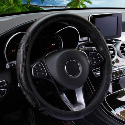  3D Embossing Microfiber Leather Car Steering Wheel Cover Breathable Anti Slip - Image 1 of 4