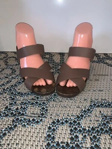 Sandalias de cuña de cuero marrón con plataforma de tiras de suela de propósito hechas en Italia talla 7 - Imagen 1 de 6