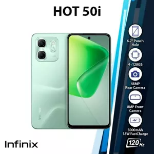 Infinix Hot 50i Android Mobile Phone (Green/4GB+128GB/Dual SIM/Unlocked/NEW) - Foto 1 di 6