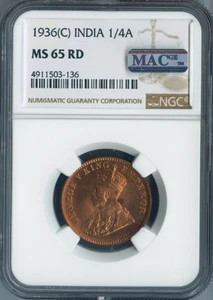 1936(C) INDIA 1/4A NGC MS65 RD Quality - Picture 1 of 2