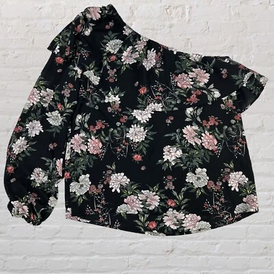 Blusa Aqua Bloomingdales para mujer talla XS nueva con etiquetas manga negra con volantes florales Foto 1 de 4