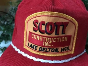 Vtg Pre-1963 Scott Construction Lake Delton Patch Corduroy Rope Trucker Hat Cap - Picture 1 of 10