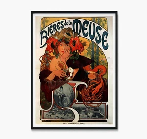 Bieres de la Meuse Art Print Poster, Beer of the Meuse French Vintage Wine Art - Picture 1 of 7