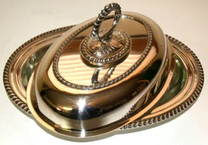 Sheffield Reproduction - GEORGIAN SILVER PLATE - Oval Serving Dish with Lid 6543 - Bild 1 von 15