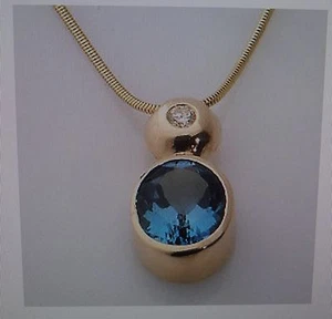 * Elegantes Collier BLAUTOPAS 3,0 ct und Brillant 0,15 ct 585er Gold Handarbeit* - Bild 1 von 1
