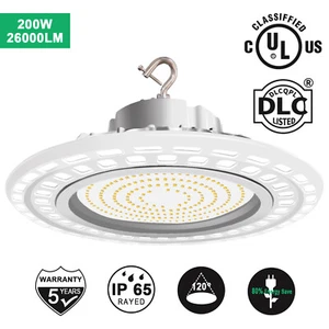 200W Dimmable UFO High Bay LED Light Fixture 5000K for Garage Work Shop 100-277V - Picture 1 of 10