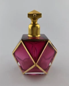 Antik Vintage vergoldete Cranberry Glas Parfüm Flasche Flasche Zerstäuber Frankreich - Bild 1 von 13