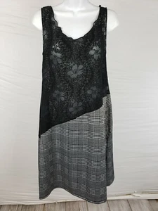 Noblu schwarz kariertes Kleid Baumwolle & Elasthan ärmellos Gr. M Blumen Spitze - Bild 1 von 6