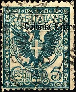 ERITREA - 1903 - "Floreale" - 5 cent. Aquila sovr. "Colonia Eritrea" - Varietà - Bild 1 von 1