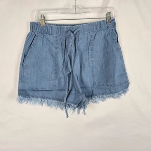 Jeans pantaloncino donna XL blu lavaggio chiaro coulisse elastico in vita frange nuovo senza etichette - Foto 1 di 11