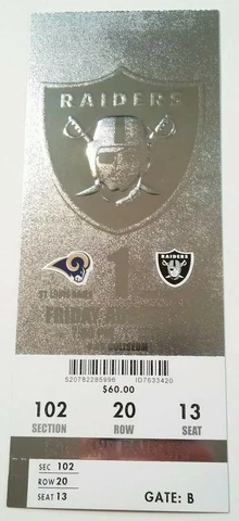 2015 Oakland Raiders St. Louis Rams Los Angeles NFL Football Full Ticket Stub Cover