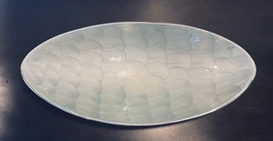 Handmade Artisan Wave Bowl, Cast Aluminum with Blue Enameled Finish Wave Pattern - Picture 1 of 6