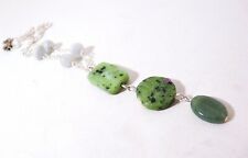 Green Kiwi Sesame Jasper Ruby Zoisite Agate Boho Multi-stone Necklace 18 inches 
