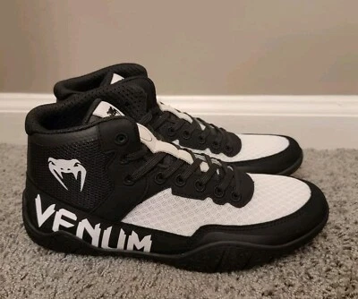 Venum Elite Wrestling Boxing Shoes- Mens Size 7/Womens Size 8.5, Black/White - Image 1 of 4