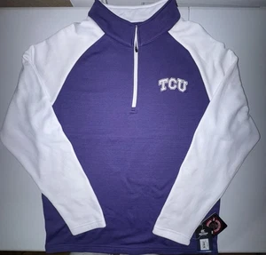 TCU Horned Frogs Pullover Men’s Medium Quarter Zip Fleece Embroidered Purple NEW - Picture 1 of 8