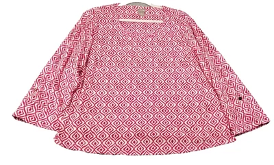 Chico’s Top Women’s 4 2XL XXL Pink White Geometric ¾ Sleeves Stretch Scoop Knit - Image 1 of 4