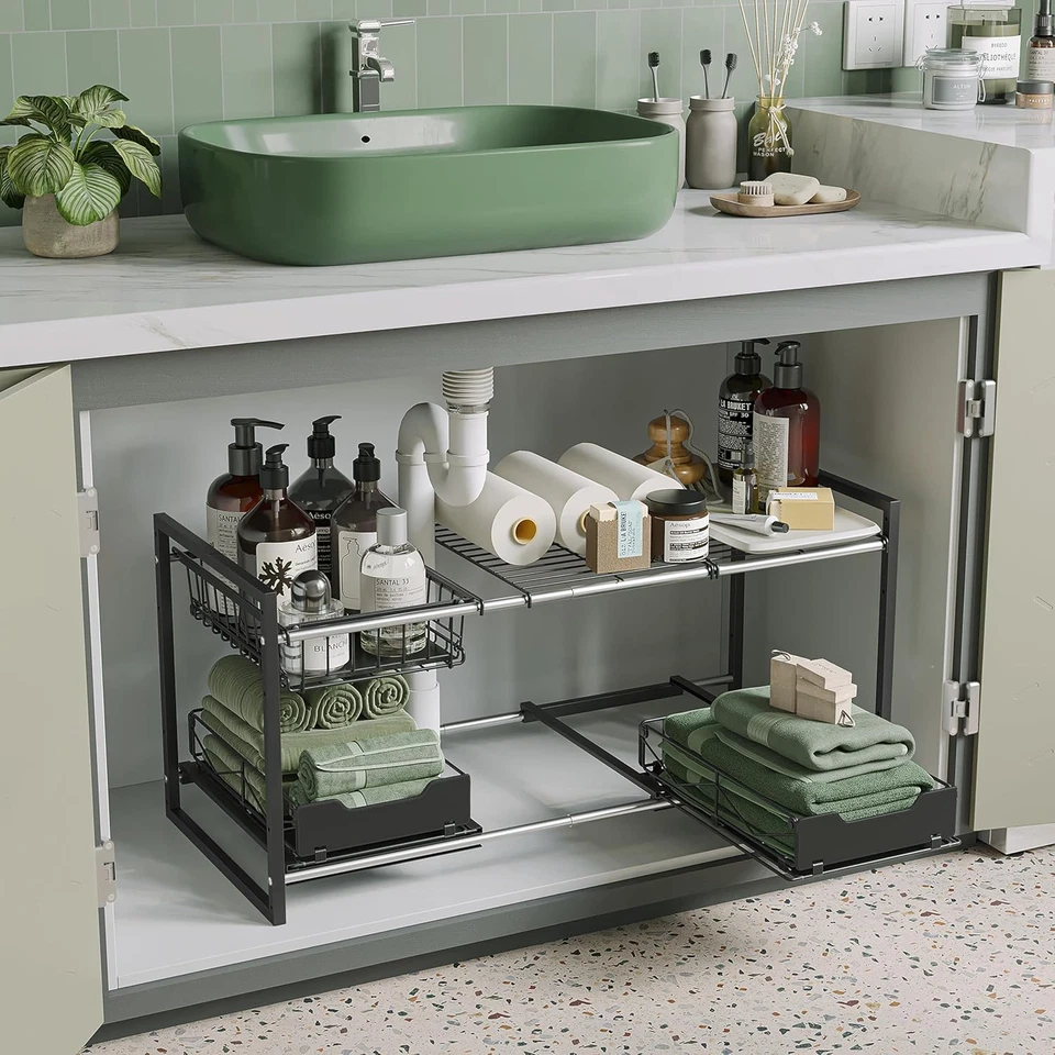 水槽下收纳器和存储,厨房橱柜收纳盒,水槽下2层 — 第 1/4 张图片