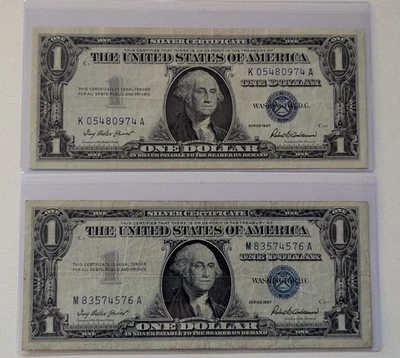 US Two, 1957, $1 Silver Certificates, Blue Seal - Image 1 of 2