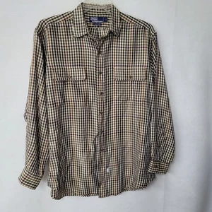 De Colección Polo Ralph Lauren Hombres L Rayón Marrón Cuadros Manga Larga Doble Solapa Bolsillo Años 90 - Imagen 1 de 10