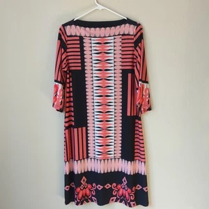 Tunika Azteken Design Damen Gr. L Viertelarm Midi Schwarz Pfirsich - Bild 1 von 8