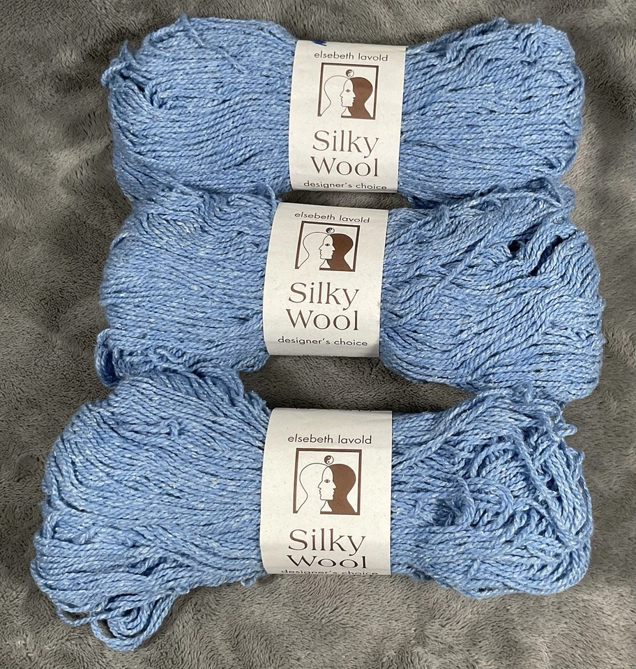 Elsebeth Lavold Silky Wool Yarn Lot Of 3 Skeins 124 Hydrangea Blue Dye Lot 757 - Image 1 of 4