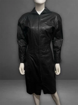 WINLIT Vintage Black Genuine Leather Women’s   Knee Dress Size S NWT 225.00$ - Image 1 of 4