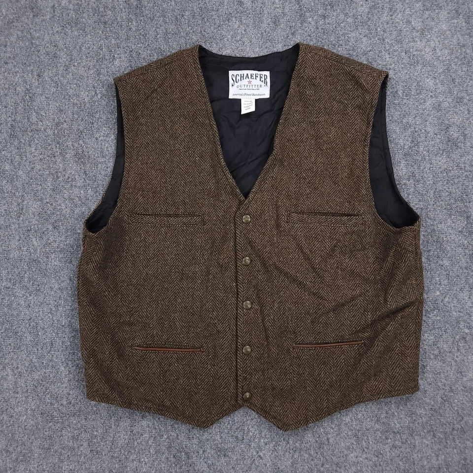 Schaefer Outfitter Vest Mens XL Brown Herringbone Merino Wool Western Ranchwear - Image 1 of 4