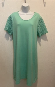 Abito donna Liz Claiborne maglia manica corta verde menta pizzo look maniche tg L - Foto 1 di 9