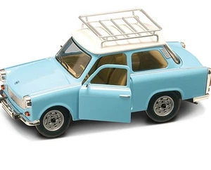 1/24 1964 BLUE & WHITE TRABANT 601 S DELUXE W/ ROOF RACK DIECAST  ROAD SIGNATURE - Picture 1 of 7