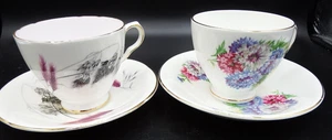 2 tazas y platillos florales antiguos Royal Bone China ¡COMO NUEVOS! - Imagen 1 de 3