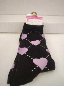 Calze Happy Value donna taglia 4-10 nero/viola cuori 1 paio - Foto 1 di 5