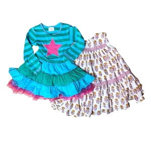 Hanna Andersson & Pink Chicken Sz 4 & 6 Play Dresses 2 Piece Set - Picture 1 of 20