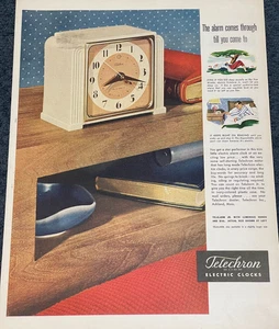 1946 Telechron Print Ad Comes Through Til You Come To Alarm Clock Ephemera - Bild 1 von 1