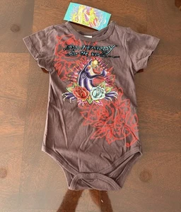 Ed Hardy Vintage 9/12 Months Romper Love Is Mystery Panther Roses - Picture 1 of 8