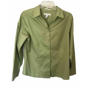 Chico's Cotton Shirt Lt Green Fitted Long Sleeve Career Woman’s Size 1 | Medium - Picture 1 of 7