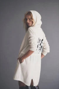 SKULL CASHMERE Hooded Drawstring Cardigan Large Avalon Chalk Skull Print NWT - Picture 1 of 13