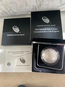 2014 US Mint National Baseball Hall of Fame Silver Proof Dollar, Box, COA B33 - Picture 1 of 5