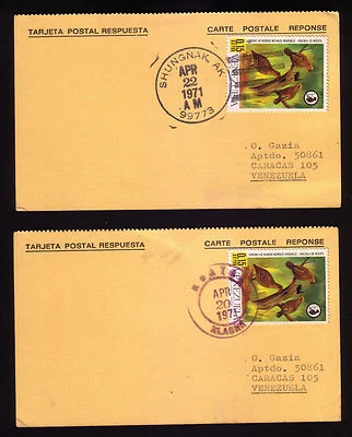 Venezuela: 1971; 2 reply cards of 2 little cities in Alaska. EBVC043 - Image 1 of 2
